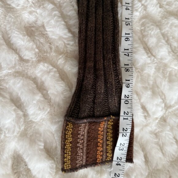 Standout Sweater! Cardigan Size Large Browns and Golds Rhinestone, Faux Leather - Picture 9 of 10